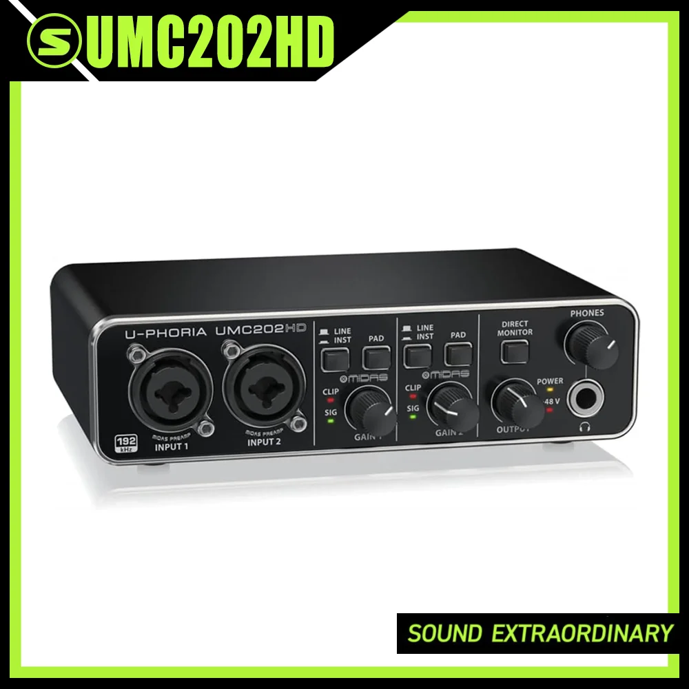 UMC202HD Microphone Amplifier Live Recording External Sound Card USB Audio Interface Independent Card Midi Live Broadcast