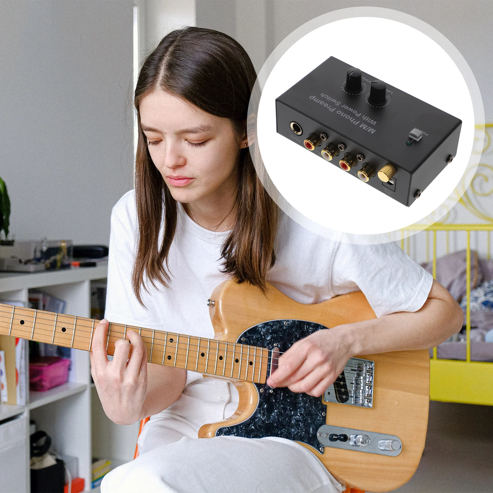 Schwarzer Vinyl-Verstärker, Plattenspieler-Vorverstärker, fortschrittliches Schaltkreisdesign für glatte Klangqualität, Heim-Audio-Stereo-Verstärker-Komponente