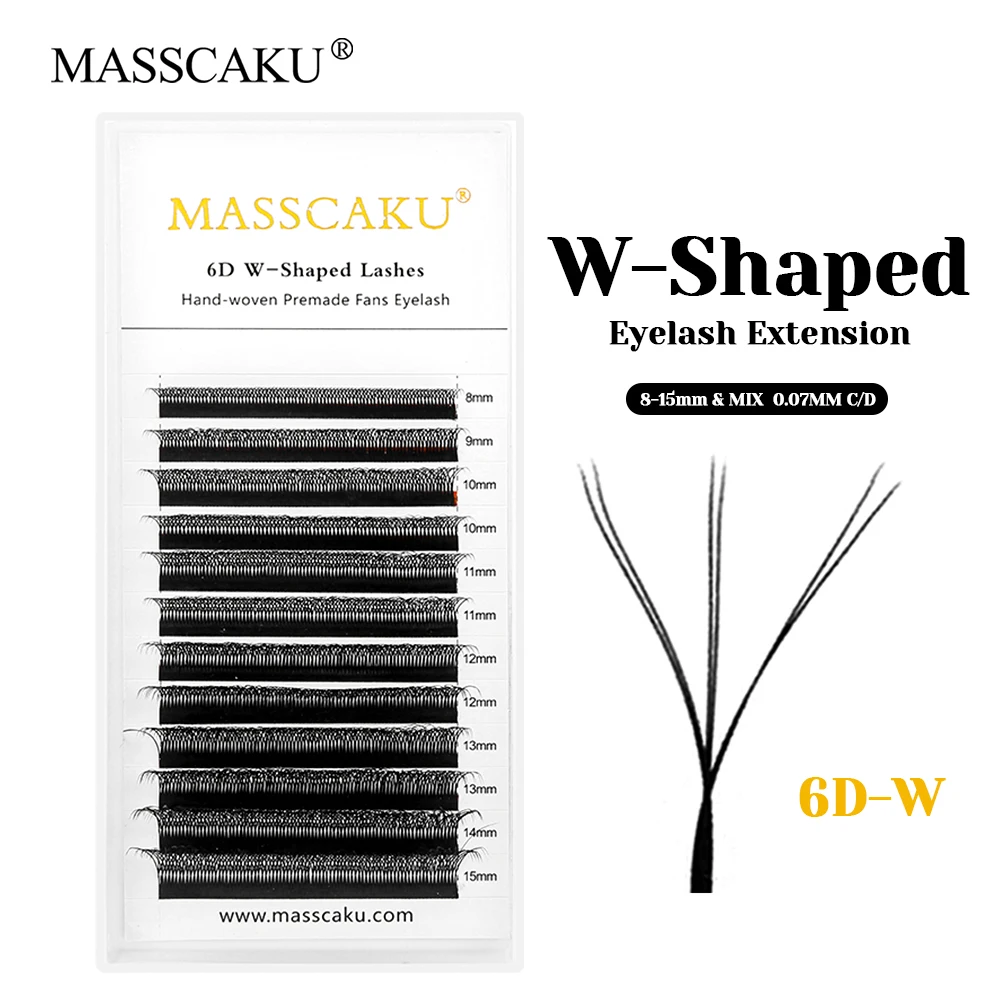 

High Quality MASSCAKU C D Curl 0.07mm Thickness Multi-texture W Style Lash Wispy Korea PBT Fiber W Clover Eyelash Easy to Grip