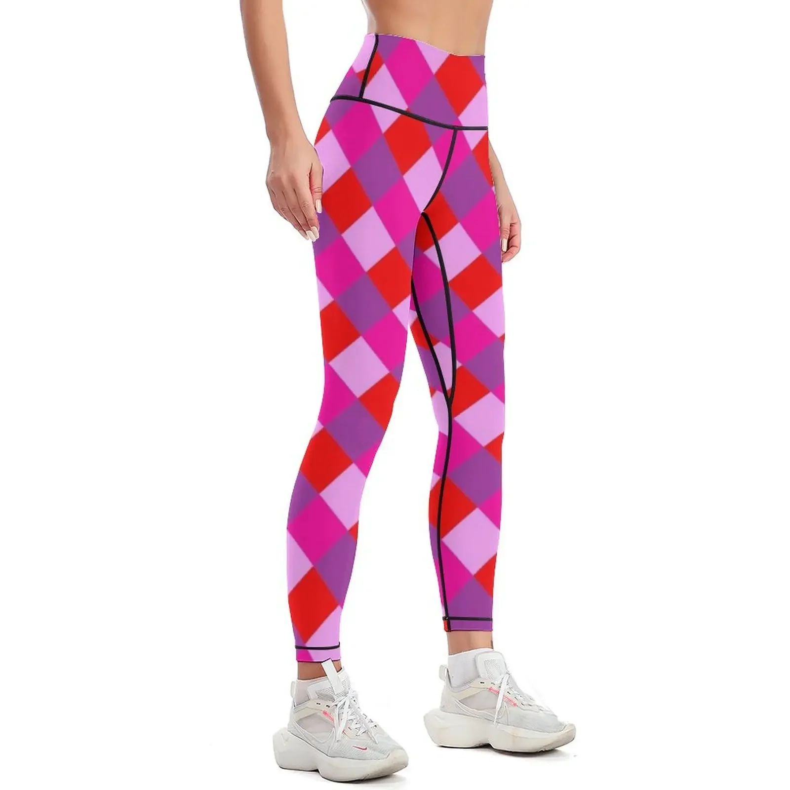 Red, pink, and purple diagonal tiles Leggings fitness set gym Sports pants woman legging gym Legging sport Womens Leggings