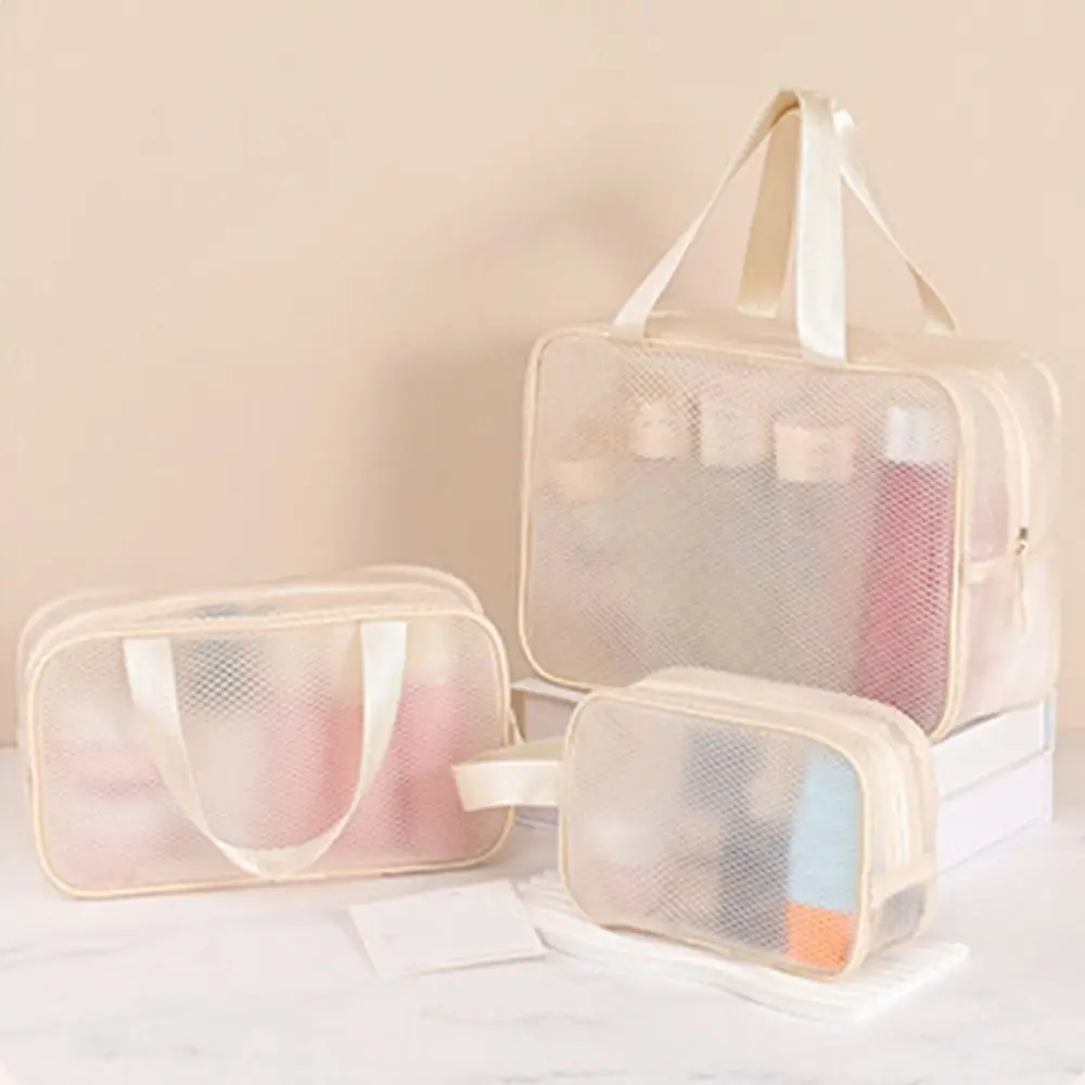 

New Large Capacity Mesh Makeup Bag Zipper Transparent Cosmetic Bag Waterproof Handheld Storage Pouch Travel