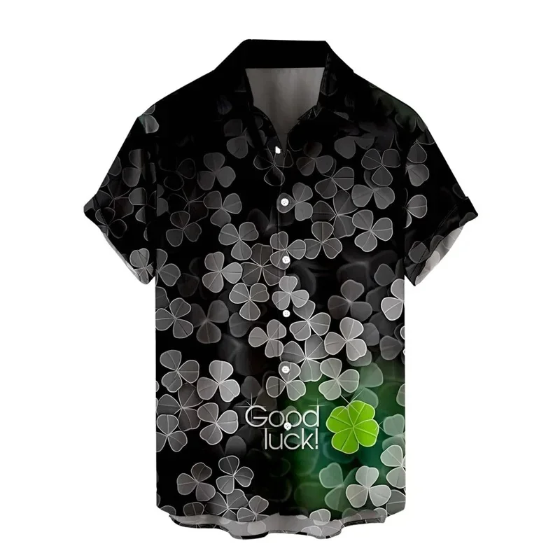 

3D Printed Patricks Day Hawaiian Shirt For Men Lucky Clover Aloha Shirts Summer Casual Short Sleeve Button Lapel Tops Blouses