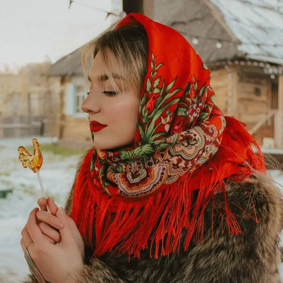 Print Shawls Women Russian Style Peony Floral Printed Long Tassel Large Scarf Warm Cotton Wrap Traditional Ethnic Mexican Shawl