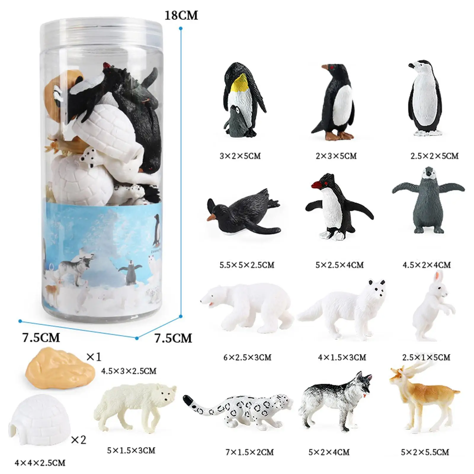 16Pcs Realistic Arctic Animals Includes Arctic Reindeer, Penguins, Polar Bear, Arctic , Igloo Figure Toy for Birthday Gift