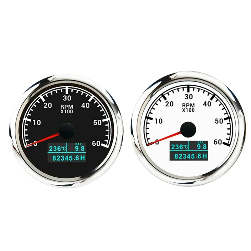 85Mm 3 In1 Marine Multi-Function Tachometer 0-6000 RPM Tachometer With Water Temperature And Oil Pressure