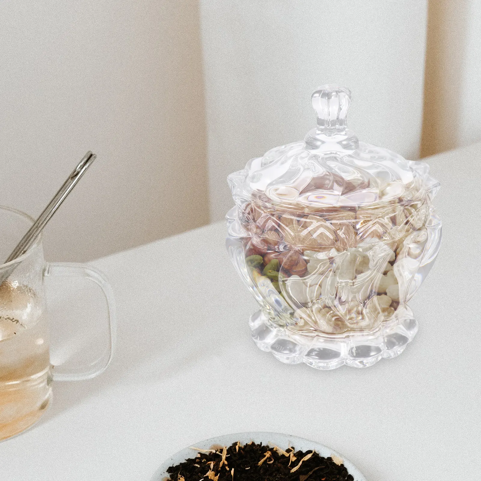 

2Pcs Glass Storage Jar with Lid Elegant Candy Container for Home Kitchen Use Snack Storage Jar Transparent Dry Food Organizer