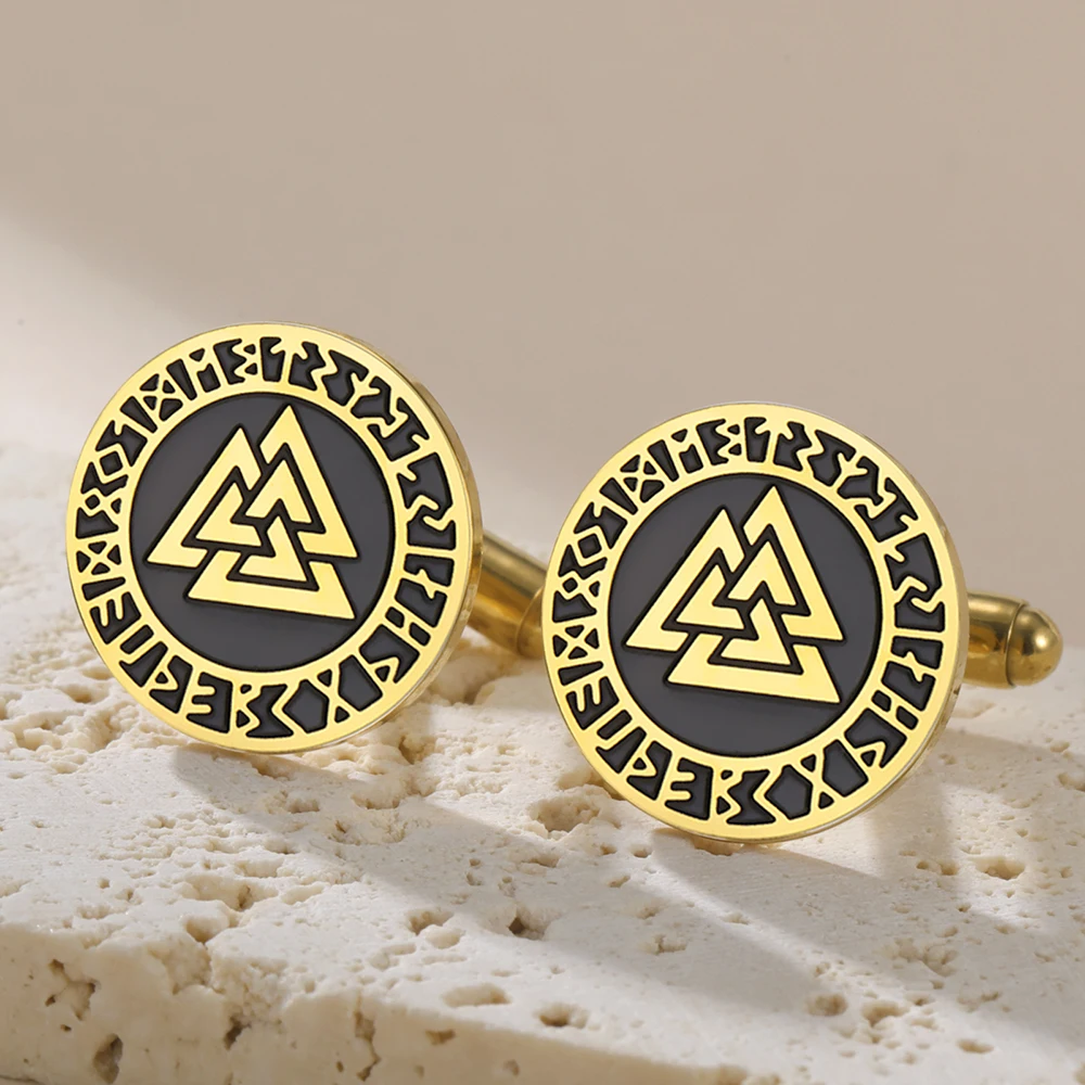 Dawapara Odin Knot Valknut Cufflinks Norse Mythology Symbol Elder Futhark Runes Jewelry Stainless Steel Accessories