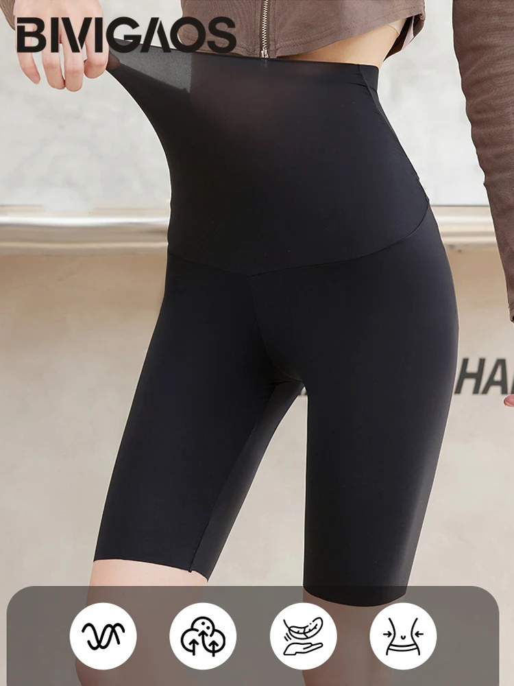 Bivigaos Sommer ultra dünne Maske Radhose Frauen ultra hohe Taille sexy nahtlose Yoga Fitness Sport knielange kurze Legging