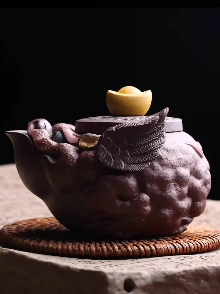 Yixing Original Mineral Purple Clay Fortune-Attracting Golden Toad Handcrafted Teapot, Pure Handmade By Famous Artists, High
