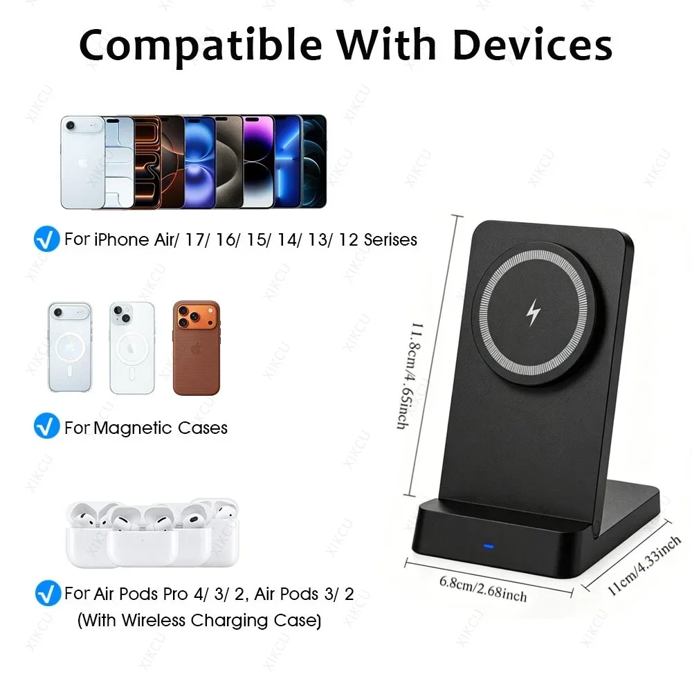15W Magnetisches schnelles kabelloses Ladegerät, faltbare Handyhalterung für iPhone 17~12 Pro Max, schnelle Ladestation, Telefonhalter-Ständer – Detail 8