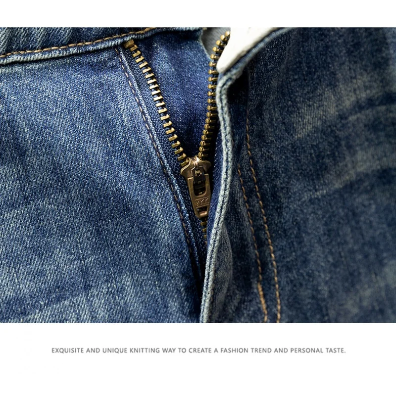 Vintage Jeans Men's Scratch Loose Straight Casual Pu Handsome Stretch-Fit Pants plus-Sized plus-Sized Men's Trousers