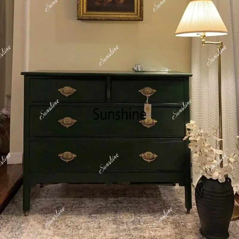 French retro solid wood chest cabinet neoclassical drawer locker living room decorative cabinet simple entrance cabinet