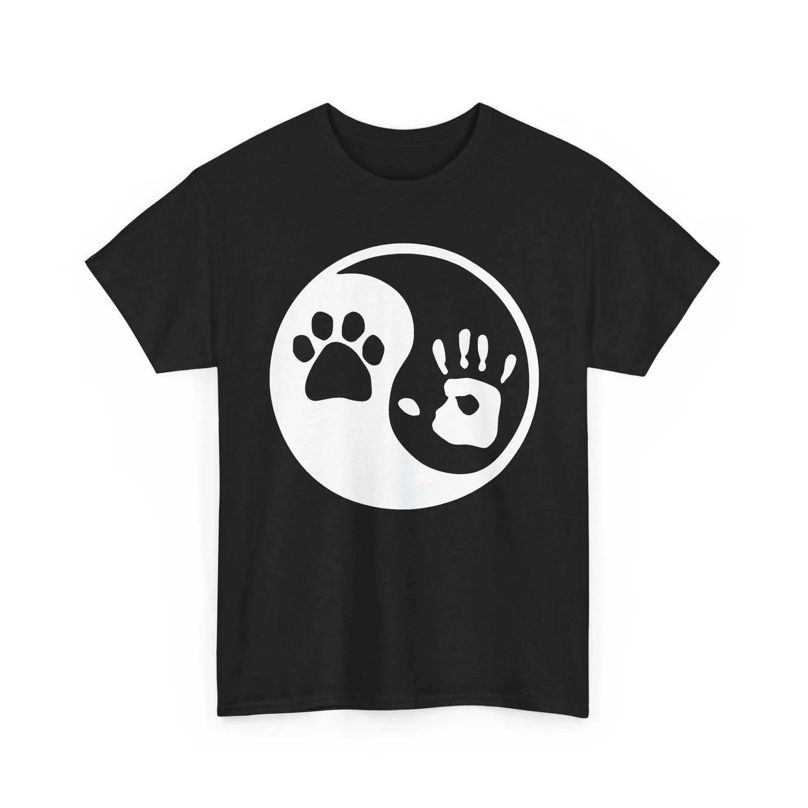 Paw Hand Print Yin Yang Dog Animal Rescue Shirt for Men Heavy Cotton Tshirt
