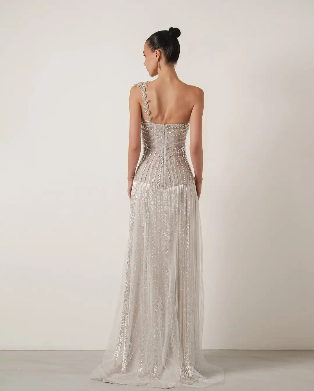 Aunber Luxury Silver Diamond Flower Appliques Women Evening Prom Dress Afternoon Tea Party Gown Tassel Hem Straight Customized