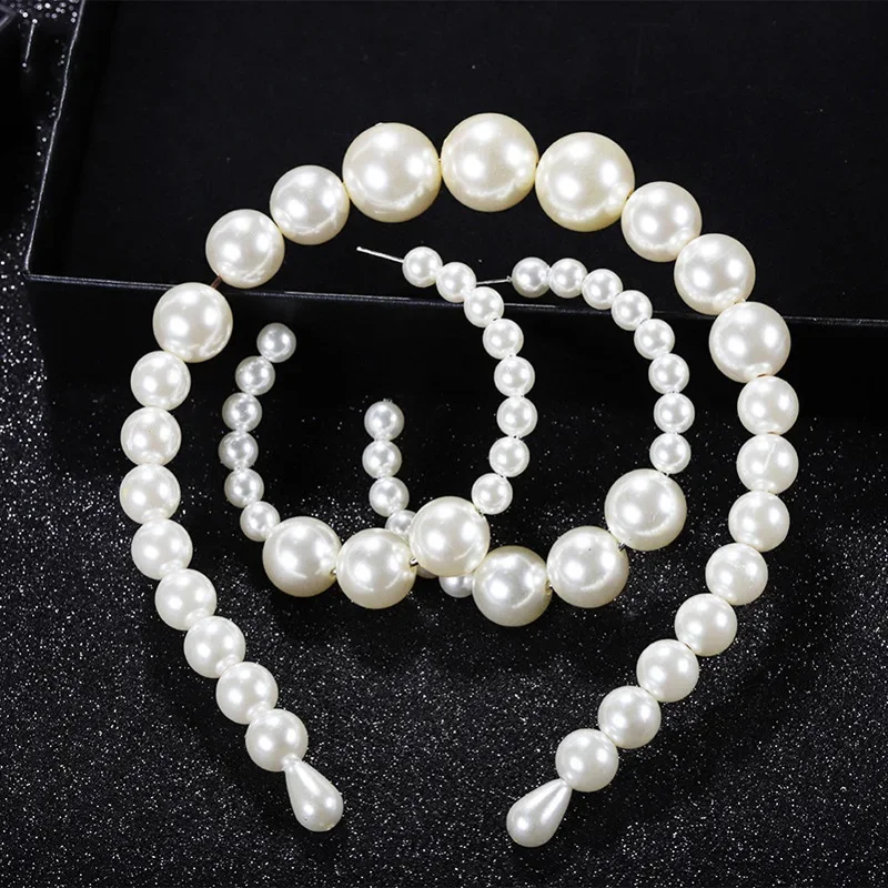 Vintage Oversized  Full Pearl Headband for Women Bridal Crown Party Vocation Hairbands Headwear Fashion Turban Tiara Accessories