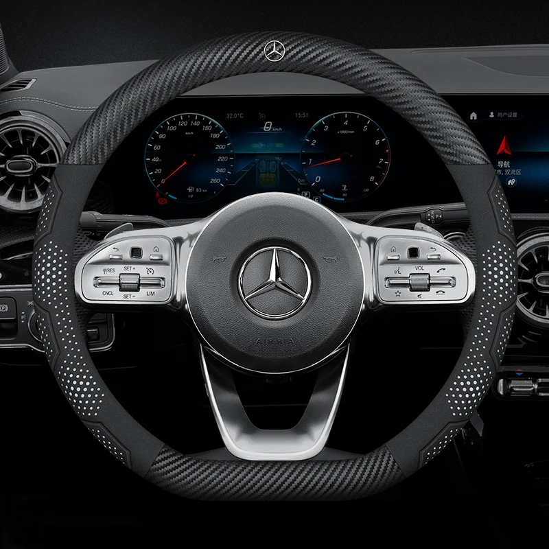 Car Suede Carbon fiber Leather Steering Wheel Cover For Mercedes-Benz A B C E S V R-Class C43 CLA GLA GLB GLC GLK SLK SL Vito ML