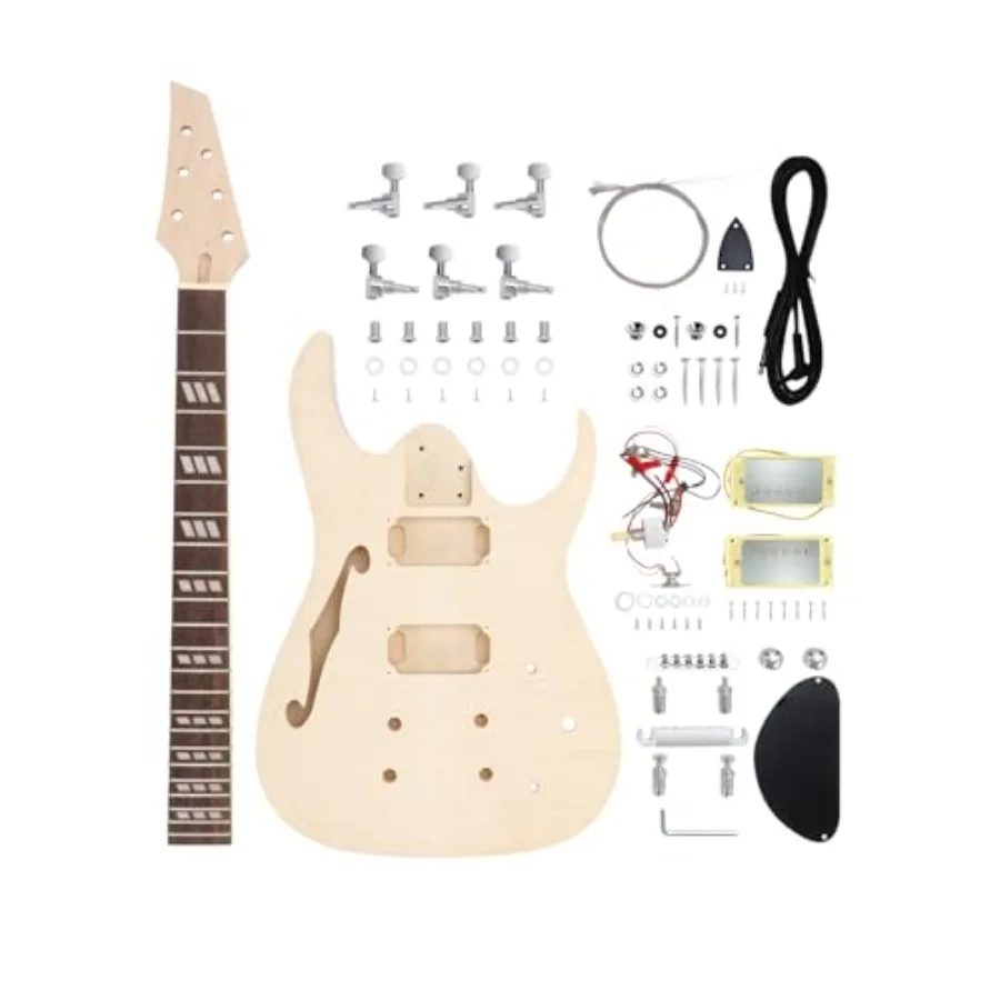 

DIY Electric Guitar Kit 6 String Right Handed with Flamed Maple Veneer Top Basswood Body Hard Maple Neck Rosewood Fingerboard C