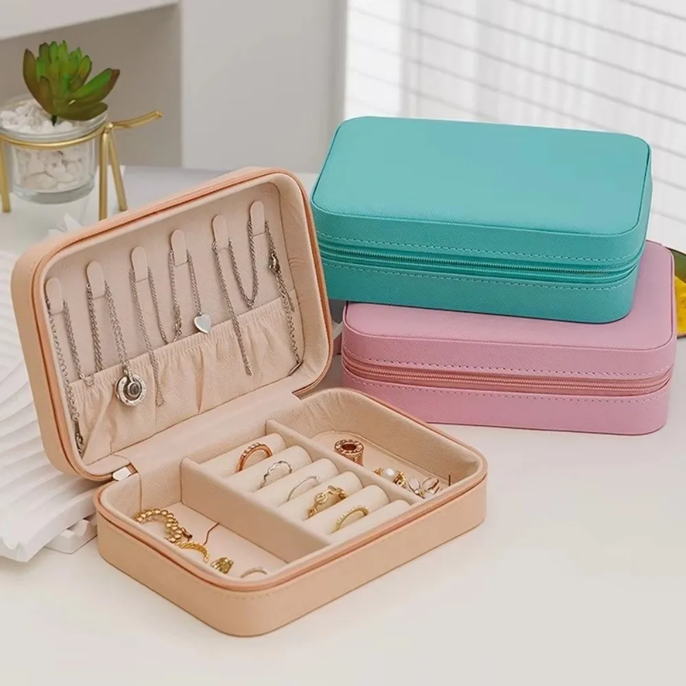 

Portable Jewelry Box Zipper Ring Holder Jewelry Display Case PU Leather Storage Box Travel Jewelry Box Ring