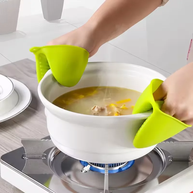 2pcs Silicone Heat-resistant Gripper Anti Scald Anti Slip Glove Clip Pot Holder Cooking Hand Clip Anti Scald Microwave Glove