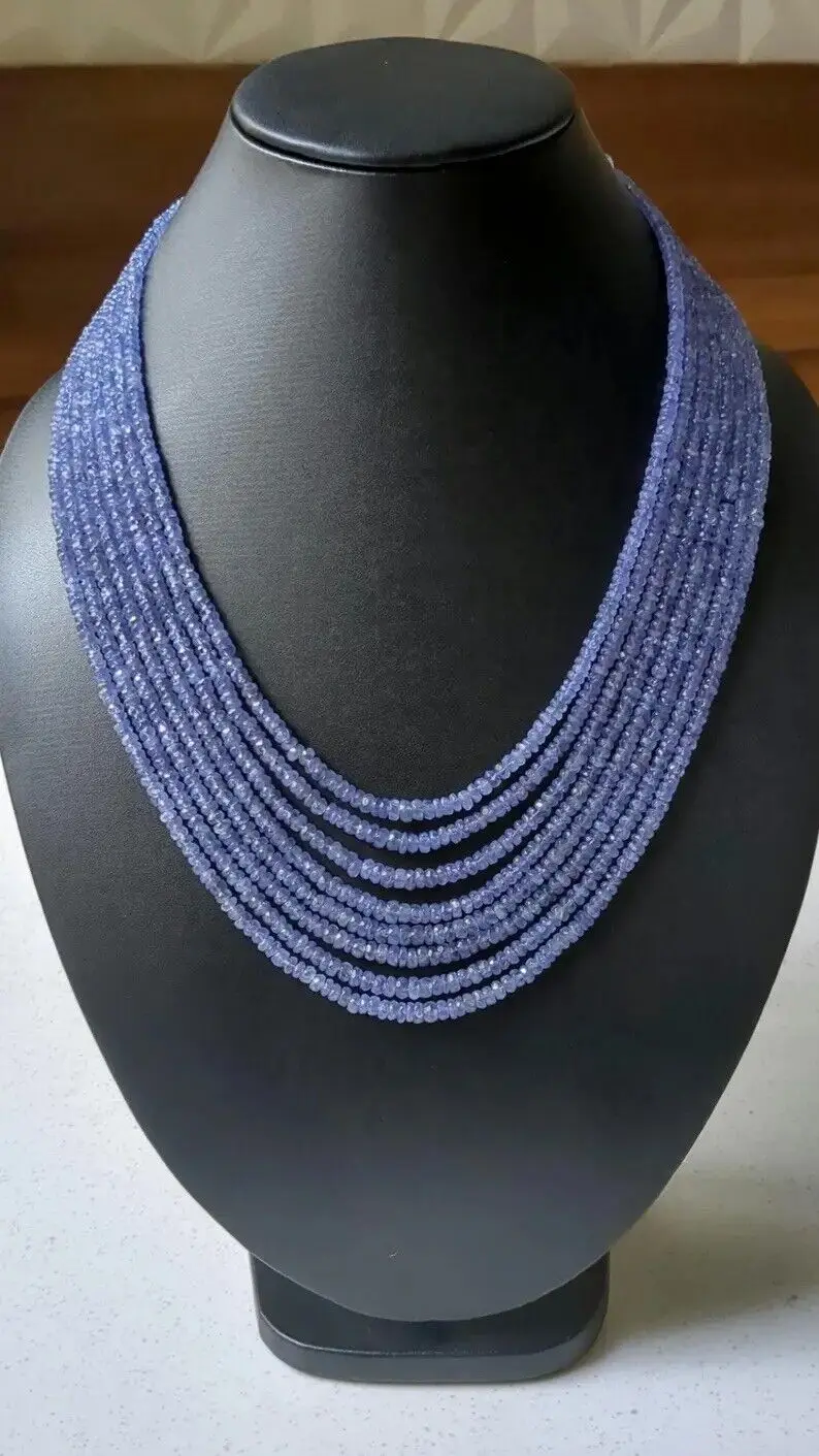 

Natural Tanzanite roundelle Faceted Beads 8 Line Necklace,4-5mm,18 Inches,