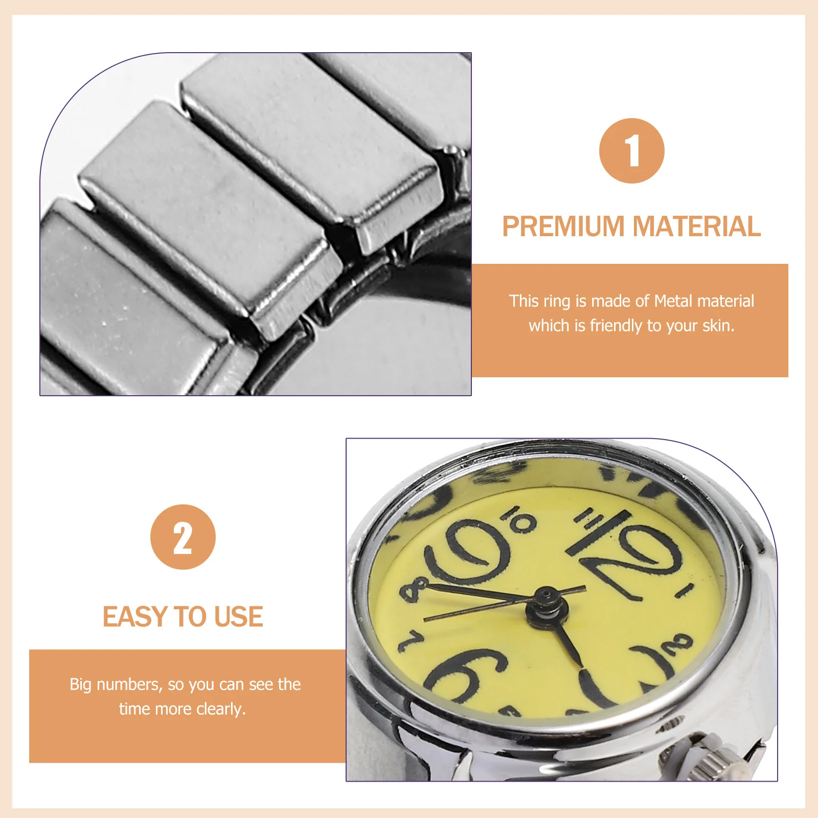 2 stks Vinger Slijtage Quartz Horloges Creatieve Ring Horloges Mini Tijdweergave Accessoires voor Vrouwen Mannen (Geel)