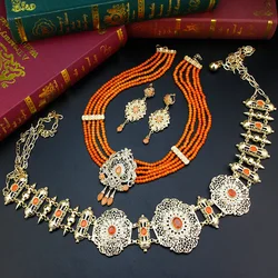 Neovisson Orange Morocco Bride Wedding Jewelry Sets Elegent Beads Choker Necklace Crystal Drop Earring Belt Accessorie Gift