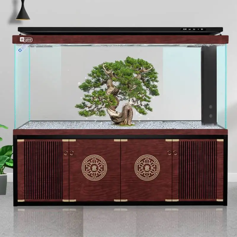 Y1YEE fish tank living room 2023 new large ultra-white glass aquarium household floor bottom filter 2 meters office