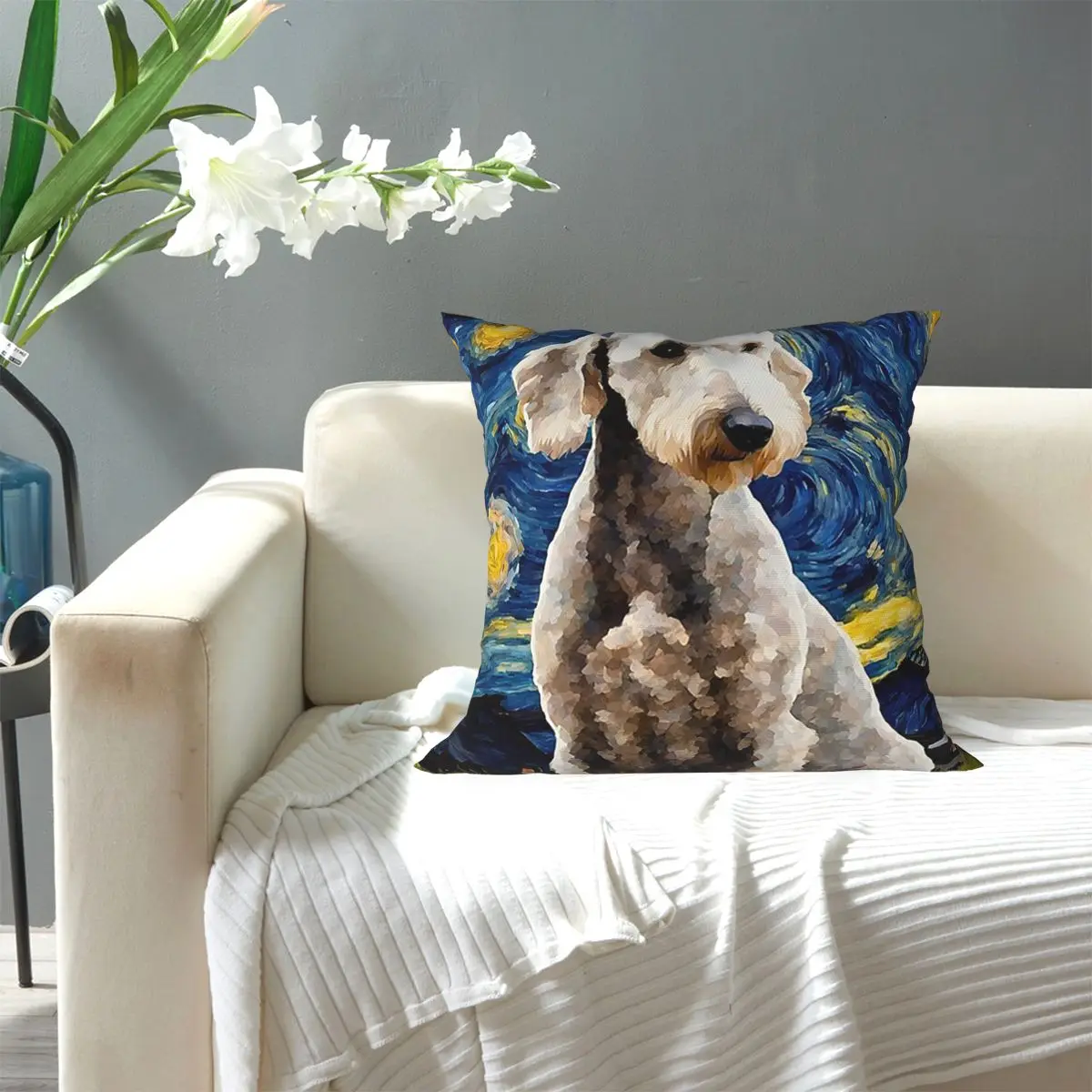 Bedlington Terrier Night Square Pillowcase Pillow Cover Cushion Decor Comfort Throw Pillow for Home Living Room
