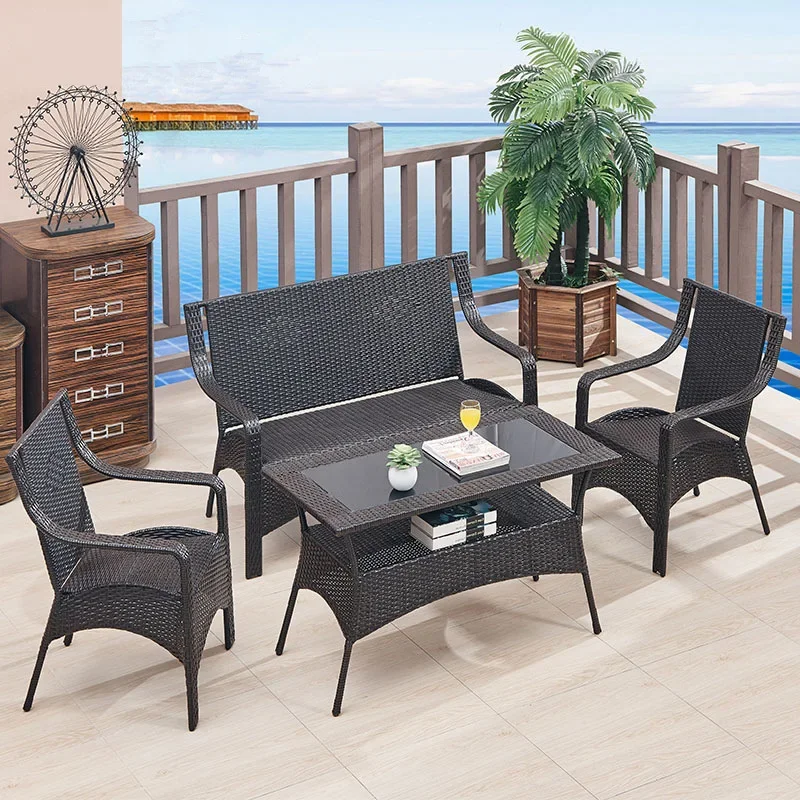 

Outdoor furniture rattan sofa balcony living room Nordic waterproof sofa coffee table open air