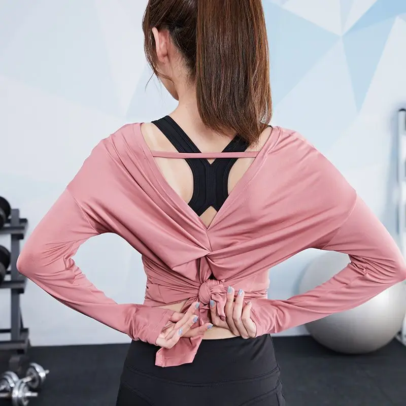 Activewear Tops Long-sleeved Yoga Shirts Women Beauty Back Autumn Training Fitness Clothing Loose Breathable Sports Shirt