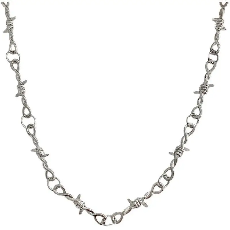 TrendMen Hiphop/Rock Rattan Thorns Chain Necklaces For Men Fashion Silver Color Metal Choker Clavicle Chain Party Jewelry Gifts image 6