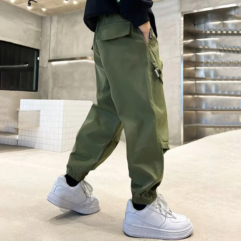 Spring Autumn Boys Cargo Pants Solid Letter Print Loose Cotton Sweatpants For Kids Clothes Casual Trousers 4 6 8 10 12 14 Years