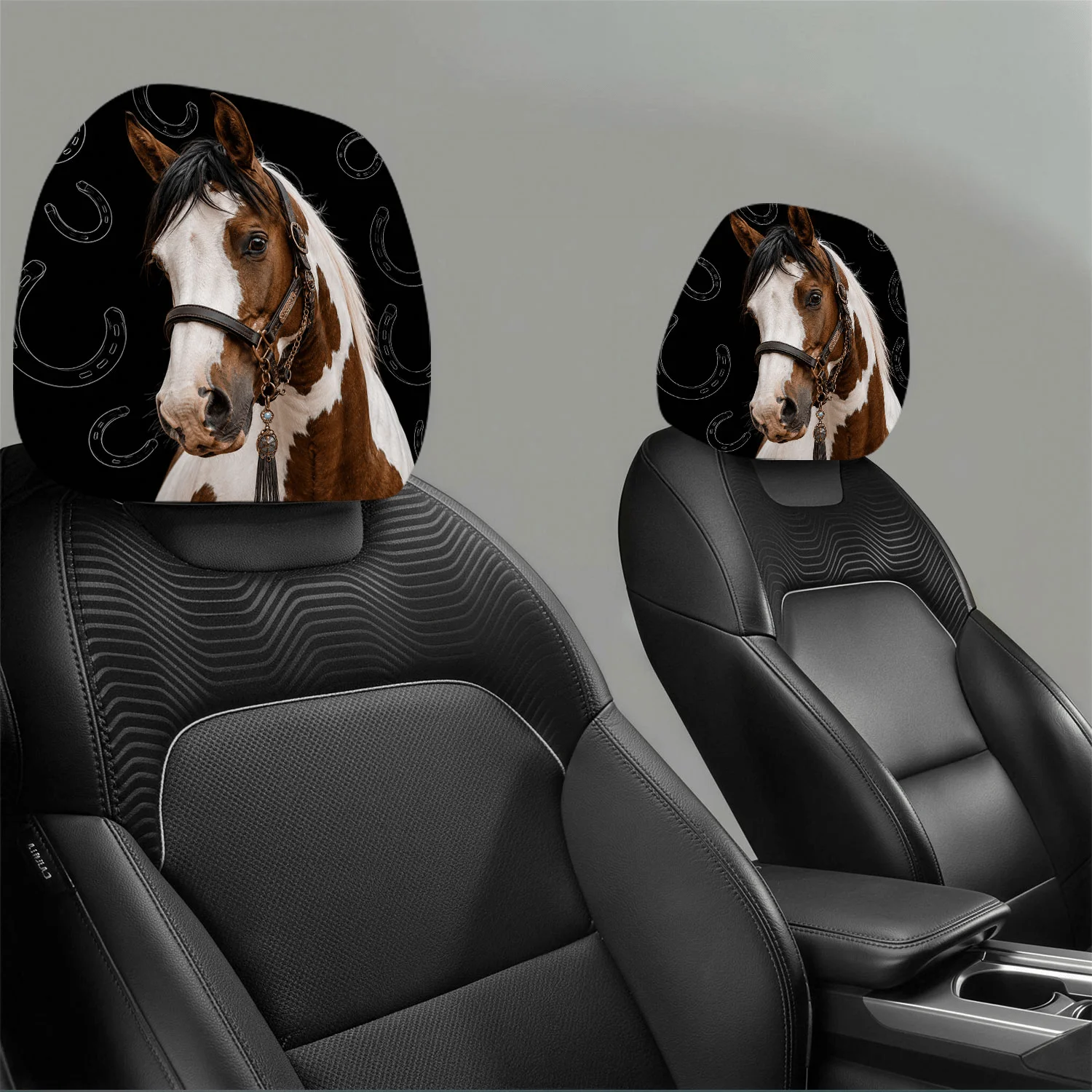 Horse Portrait Print Headrest Covers 2pcs, Washable & Durable, Essential Car Seat Headrest Protectors