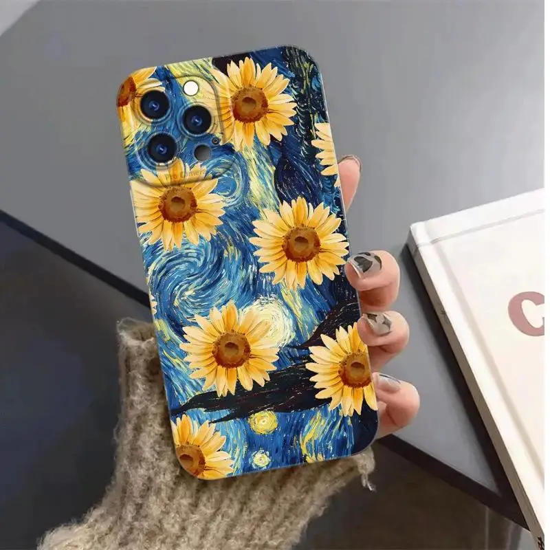Van Gogh Starry Sunflowers Phone Case for Apple iPhone 15 Pro Max 13 14 Plus 12 11 Pro MAX Cover