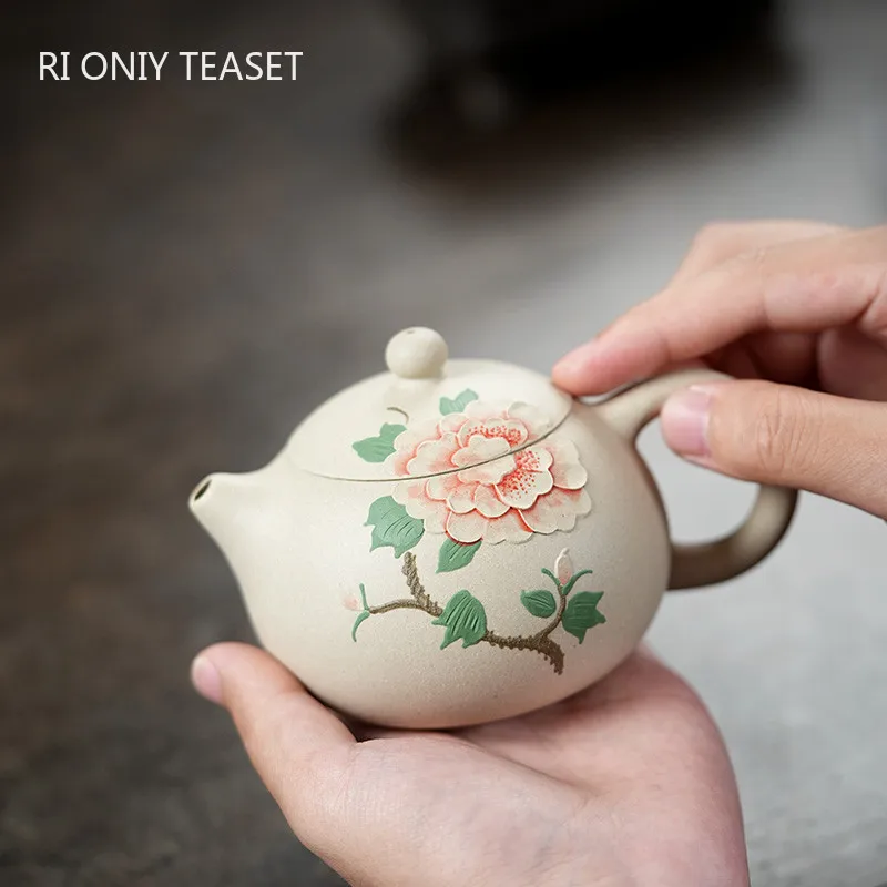 240ml Chinese Yixing Purple Clay Teapot Tradition Handmade Peony Xishi Tea Pot Beauty Tea Infuser Kettle Household Zisha Teaware