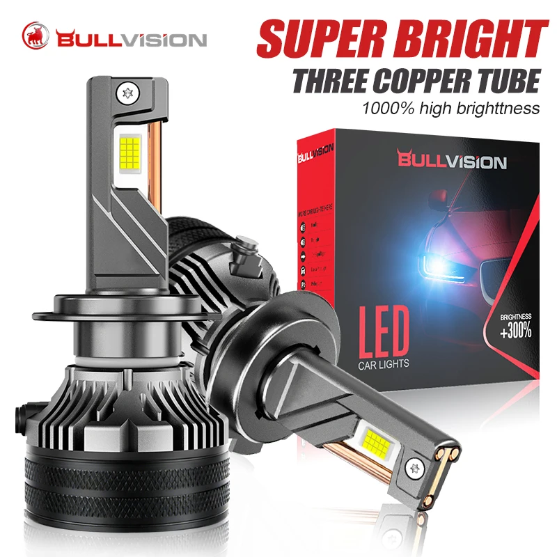 Phares LED K7C 2000W H7 H4 H11, ampoules LED 600000LM, 3 tubes en cuivre, lumières LED pour voiture H1 H8 9005 9006 9012 12V, 2 pièces