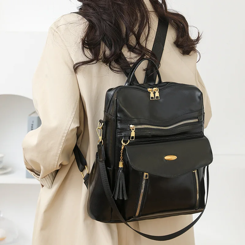 Women Vintage PU Leather Backpack Multifunctional Convertible Shoulder Bag Large Capacity Retro Travel Backpack Ladies Daily