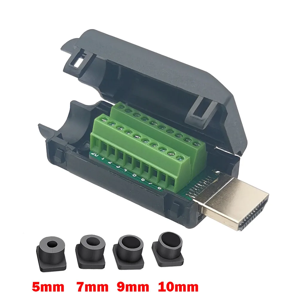 1pc DIY HDMI-Compatible Male 19Pin Adapter Connector Plug Breakout Terminals Solderless Connector With Cover 19P HD Plug