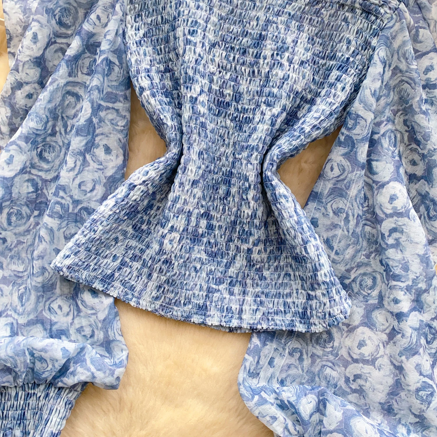 シックな長袖プリントエレガントなファッションセクシーなオフィスレディシャツ女性ブラウス秋の女性の服