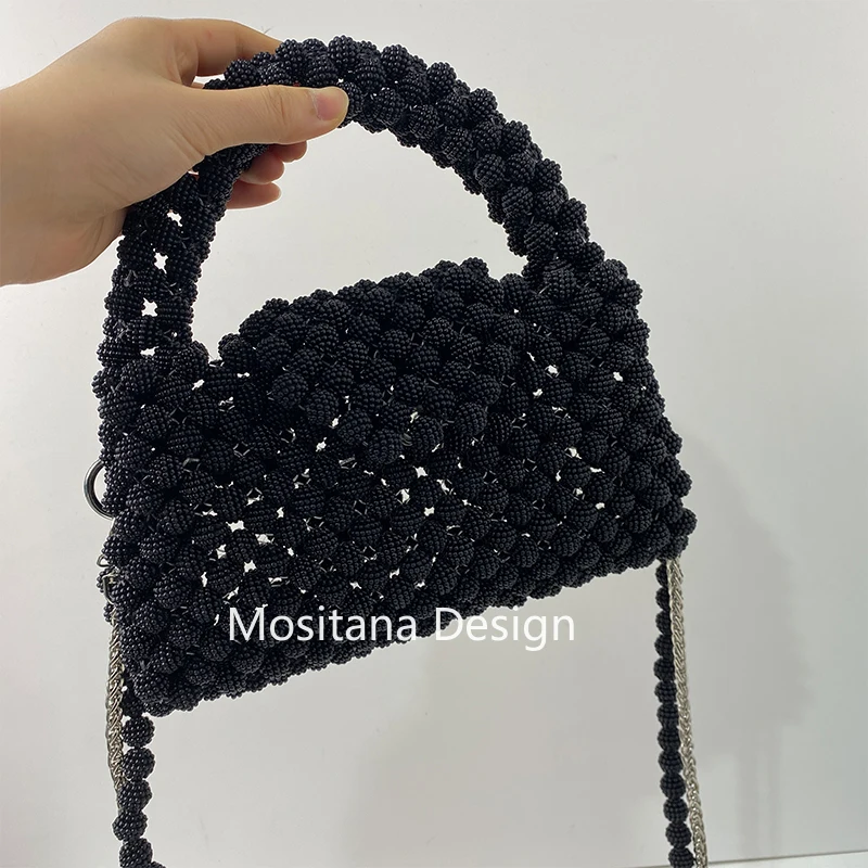 Yangmei Ball Beads Handmade Women Party Bag manico in pietra nero Redluxury borse spalline borse con manico superiore personalizzabili