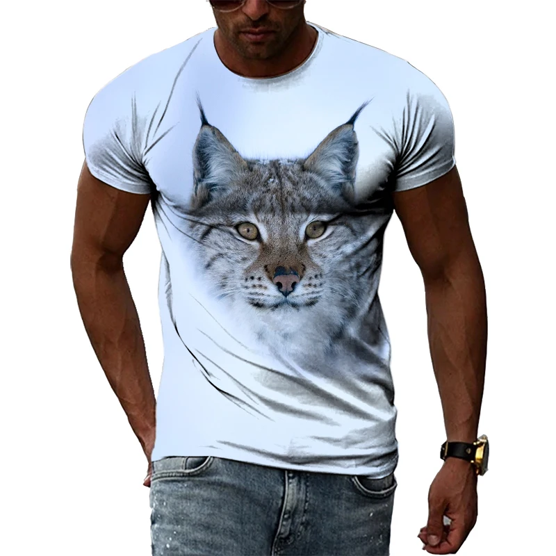 Summer Fashion Personality Lynx graphic t shirts Men Hip Hop Street Style Fun Tees Trend Casual Printed O-neck Short Sleeve Tops