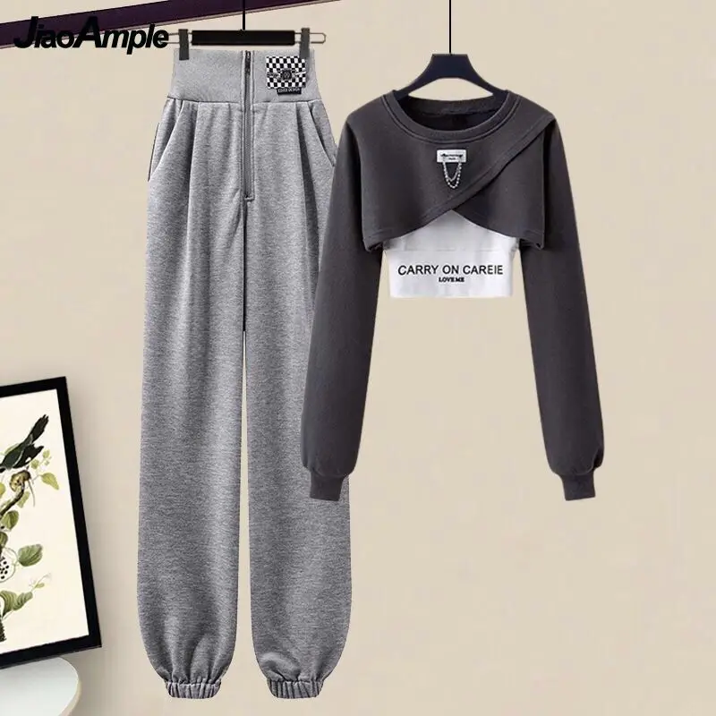 Women\'s Autumn Winter Tracksuit Set 2022 New Fashion Short Sweater Top + Vest + PantsThree-piece Korean Elegant Sportswear Suit