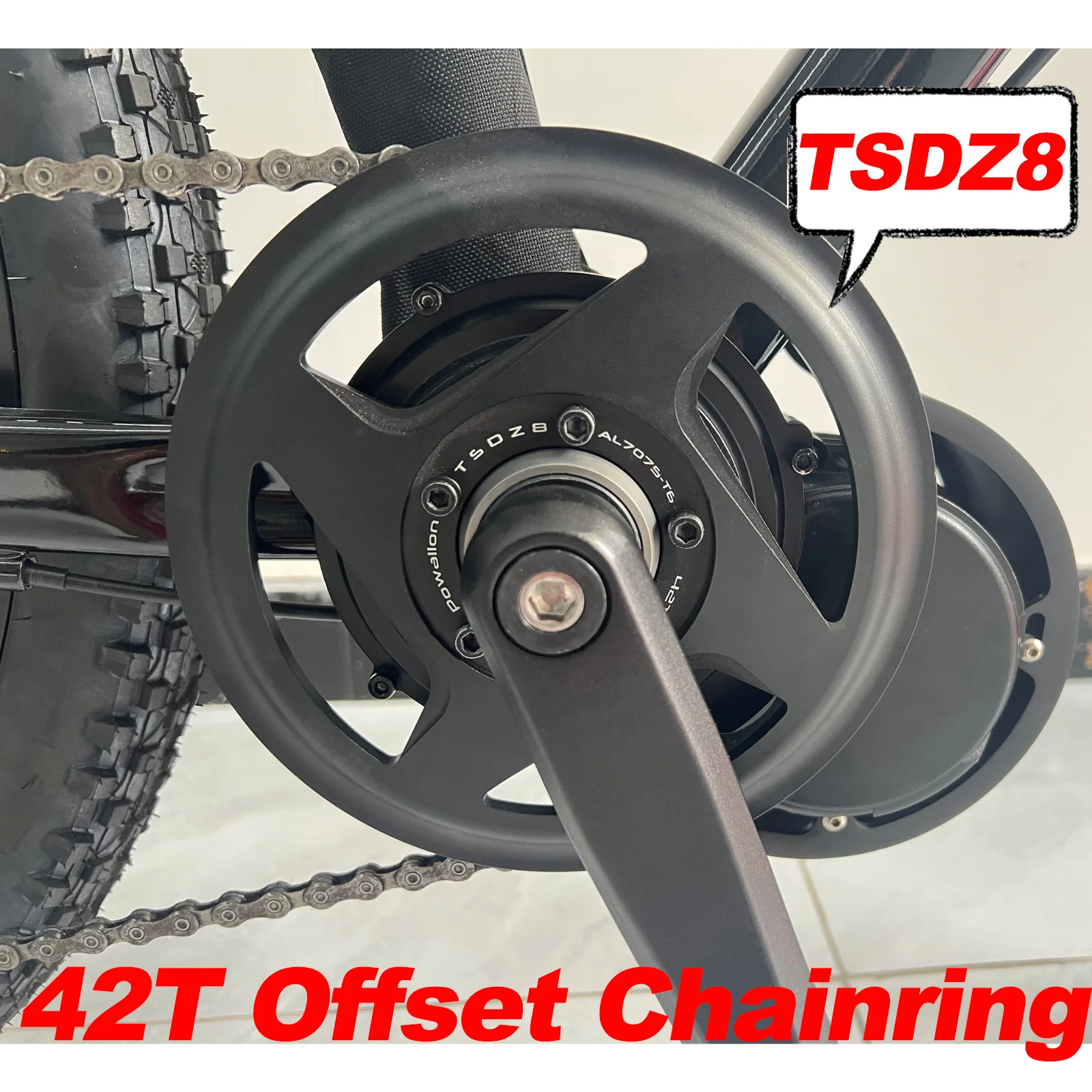 

Powallon 42T Offset Chainring for Tongsheng TSDZ8 Mid-Drive Motor Kit - Integrated Guard Chainwheel, Ideal for Ebike Conversion