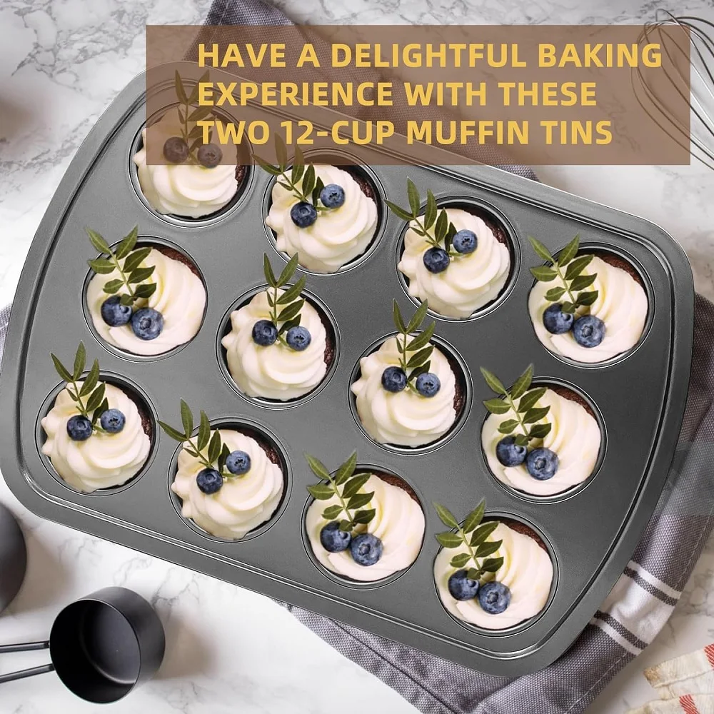 12-Cup Round Cupcake Pan Muffin Tray Cupcake Molds Muffin Pan Bakeware Non-Stick Bakeware Heavy Duty Carbon Steel Pan Muffin Tin