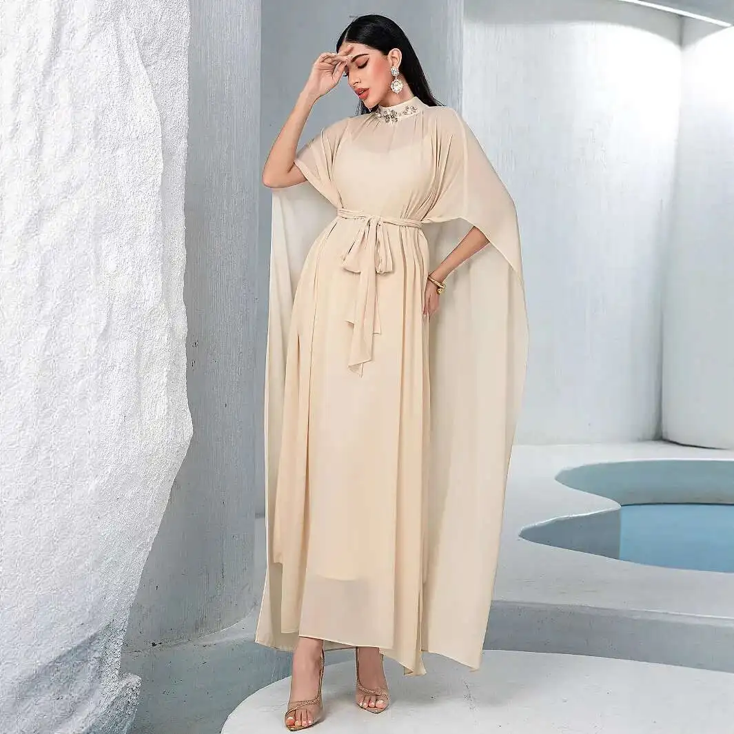 Ba 5068m couleur demi-haut cou sangle deux pièces en mousseline de soie Robe dubaï Robe de soirée Robe Abaya Ramadan dubaï luxe Islam élégant