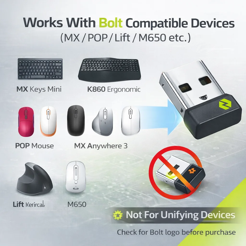 Dual Interface Wireless Adapter For Logitech Bolt-Enabled Devices, USB-A & Type-C Connection Solution For Mouse & Keyboard view 2