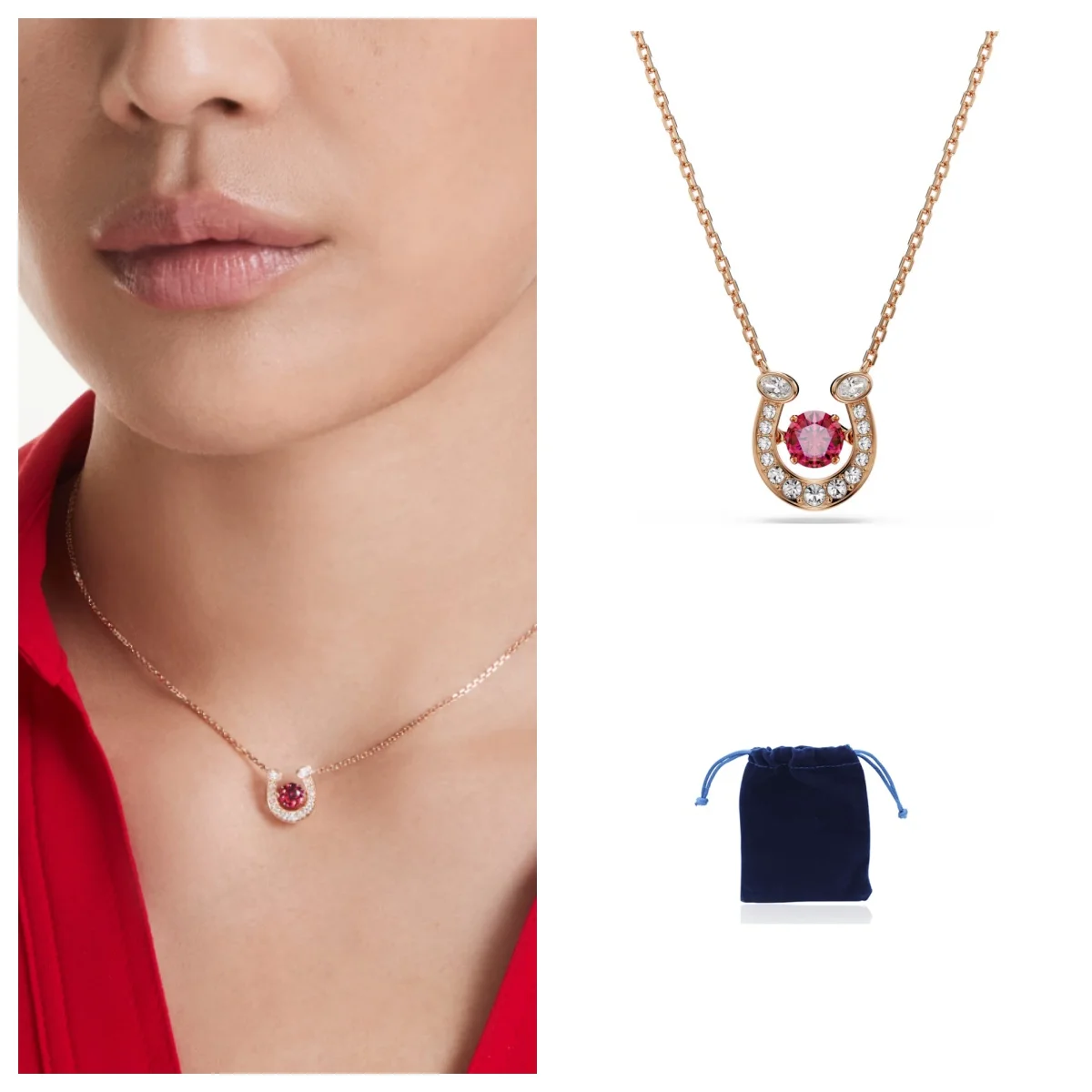 

Symbolica pendant Round cut, Pavé, Horse shoe, Red, Rose gold-tone plated