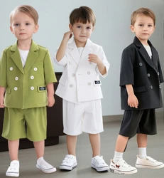Suit for Boys Summer Casual Toddler Birthday Outfits Green Handsome Flower Child Wedding Blazer Set Kids School Uniform 4 6 8 Y