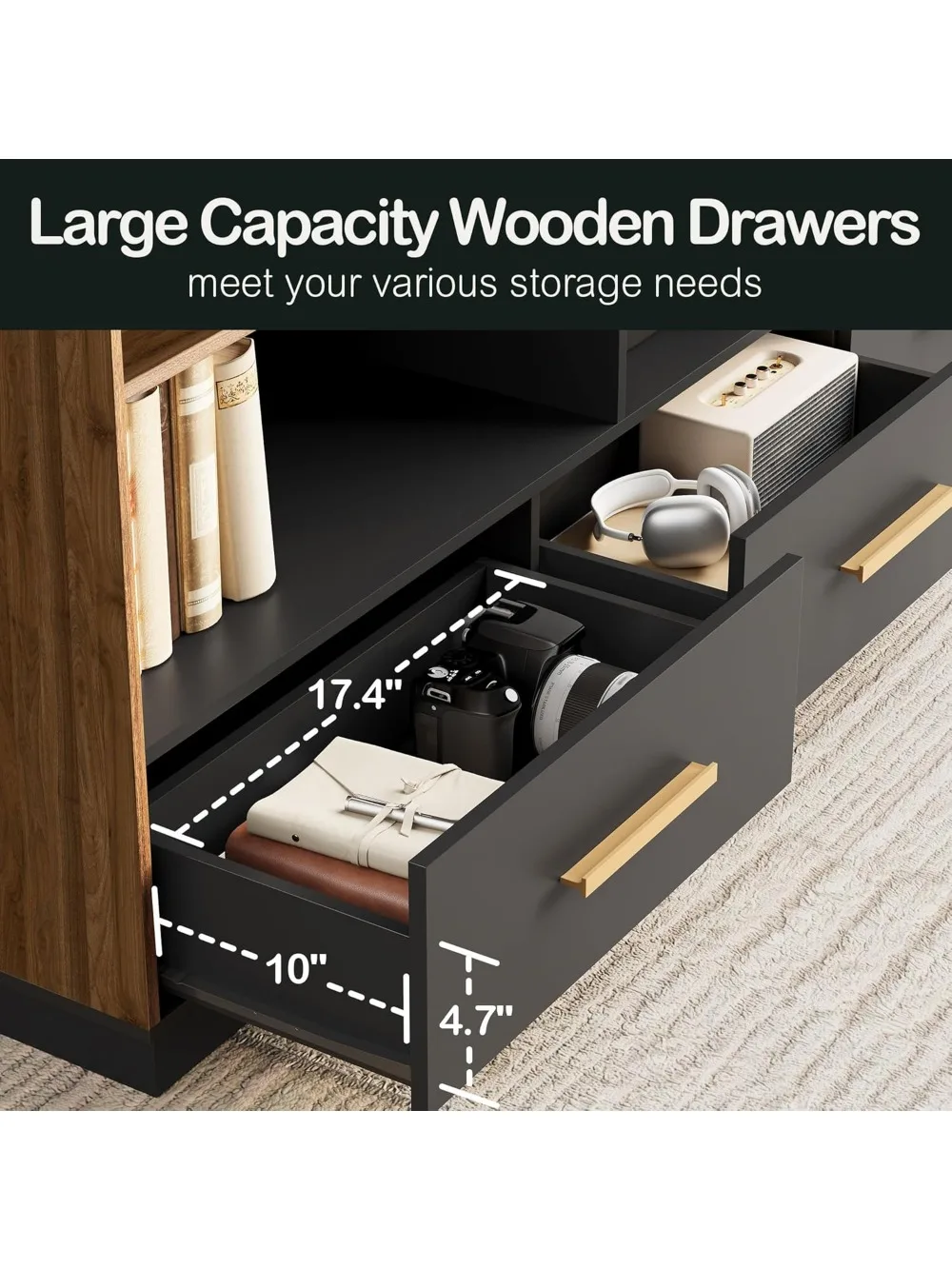 Organizer Penyimpanan Rak Buku Lebar, Rak Buku Kayu dengan 5 Kubus Terbuka, Rak Buku Berdiri Di Lantai untuk Rumah Kantor, Ruang Tamu