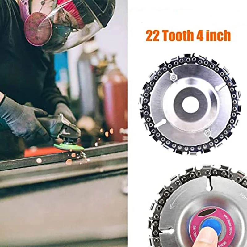 4 inch 22 Tooth Woodworking Tools with Chain Grinder Chain Wood Carving Disc for 100/115 Angle Grinder Teeth Sharpener Chainsaw